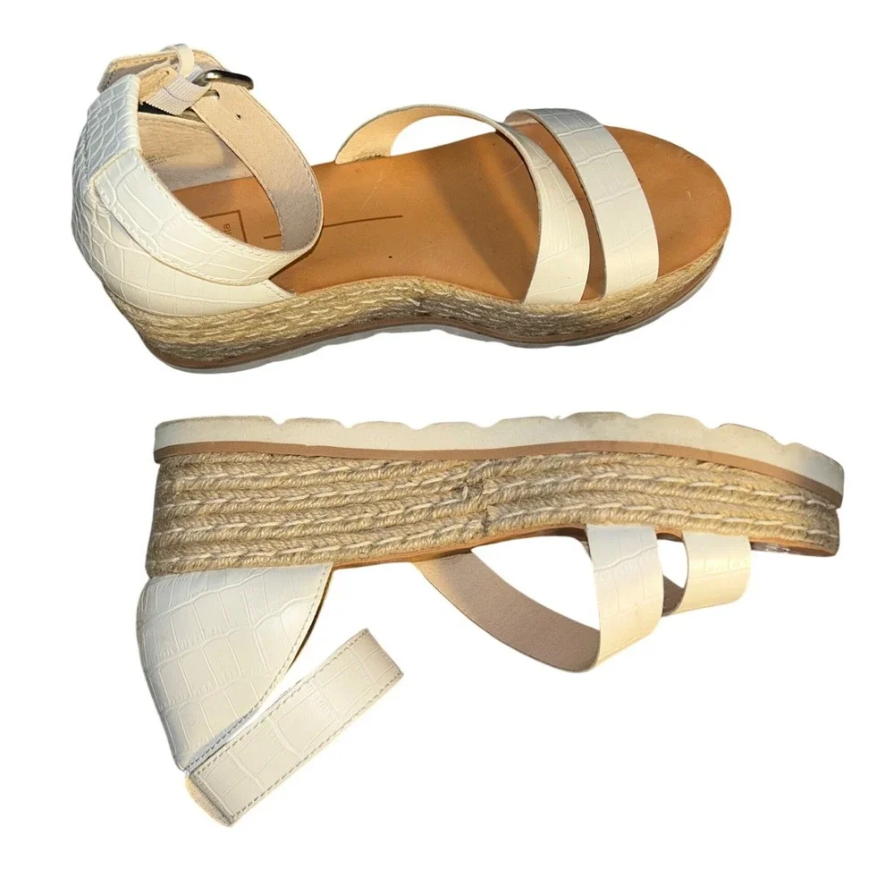 Dolce Vita White Croc Embossed Espadrille Wedge Sandals Platform Buckle Sz 9M